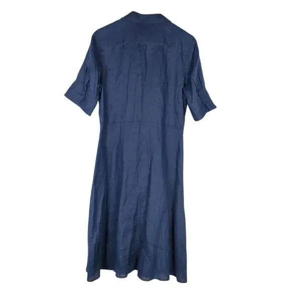 NEW Lauren Ralph Lauren Tie Front Linen Shirtdress Sz 10 Navy Blue Short Sleeve - Picture 6 of 13
